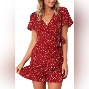 Short sleeve v neck wrap dress
